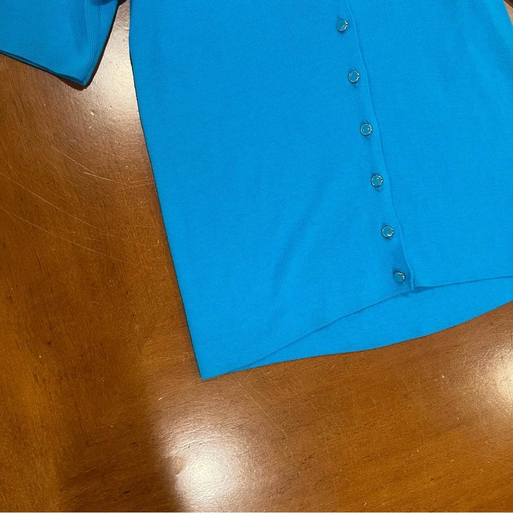 NWT Talbots Kelly Cardigan Sweater Blue PS Small Petite Elbow Length V-Neck - Picture 7 of 16